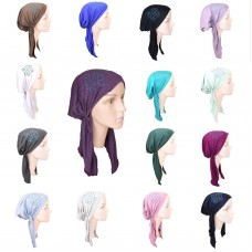 Mujers Pretied Headscarf Alopecia Cancer Turban Headcover w/Swirl Applique Hat  eb-94379481